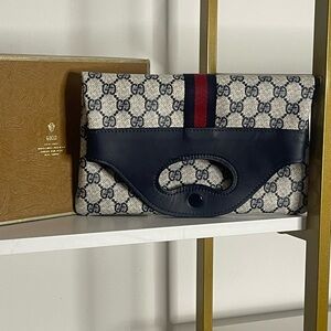 Gucci Vintage Old Sherri GG Leather Handle Tote Bag W/ Box